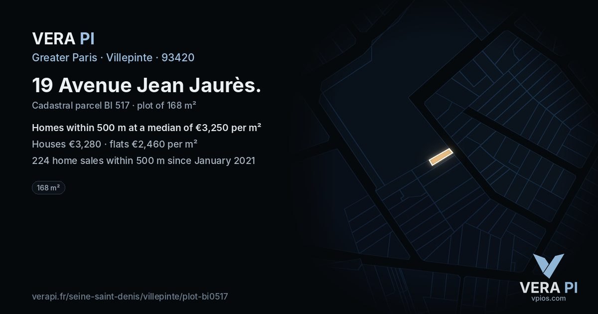 19 Avenue Jean Jaurès, Villepinte at night – the plot lit, the parcels around coloured by the prices near them