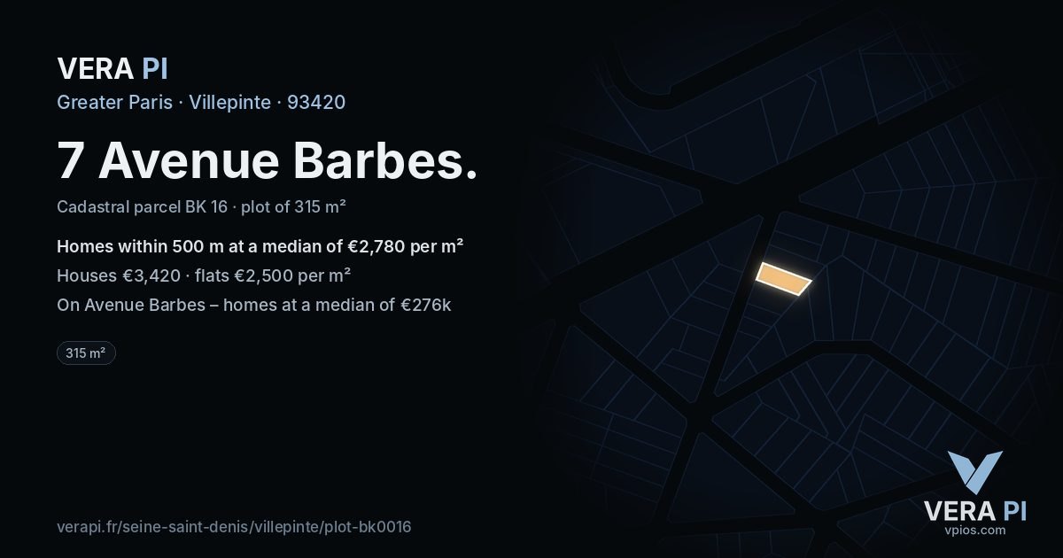 7 Avenue Barbes, Villepinte at night – the plot lit, the parcels around coloured by the prices near them