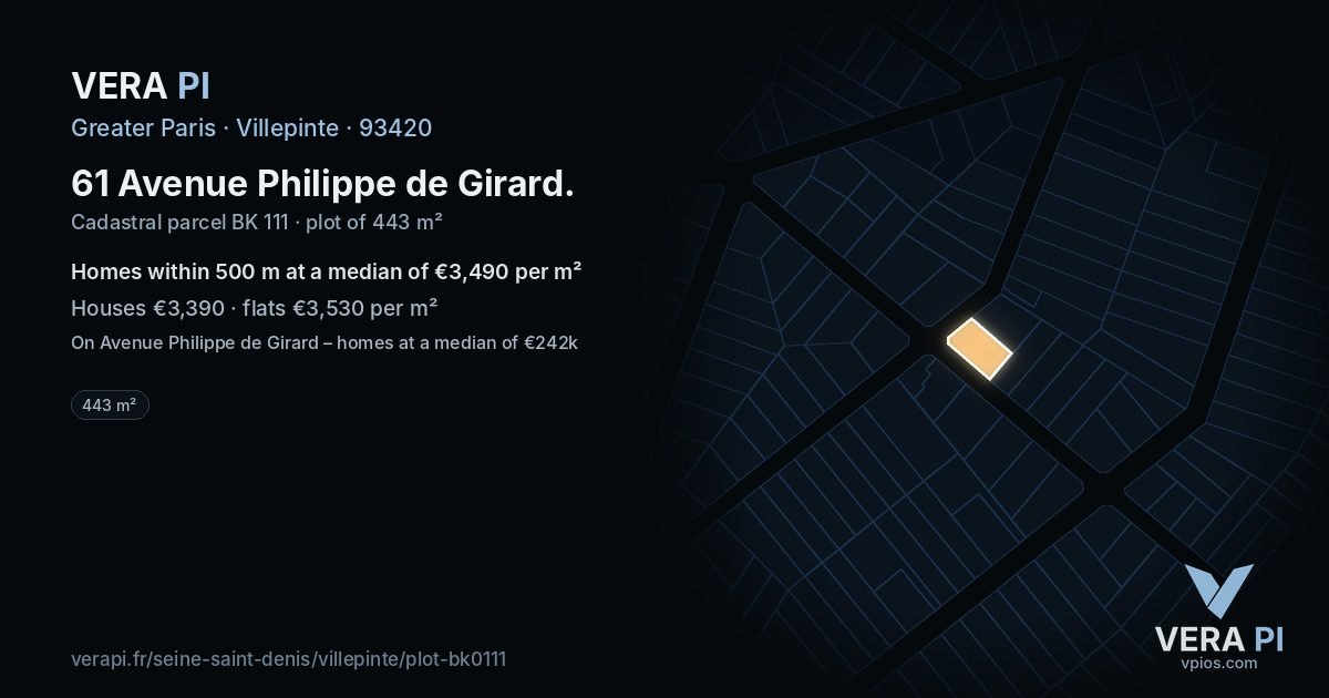 61 Avenue Philippe de Girard, Villepinte at night – the plot lit, the parcels around coloured by the prices near them