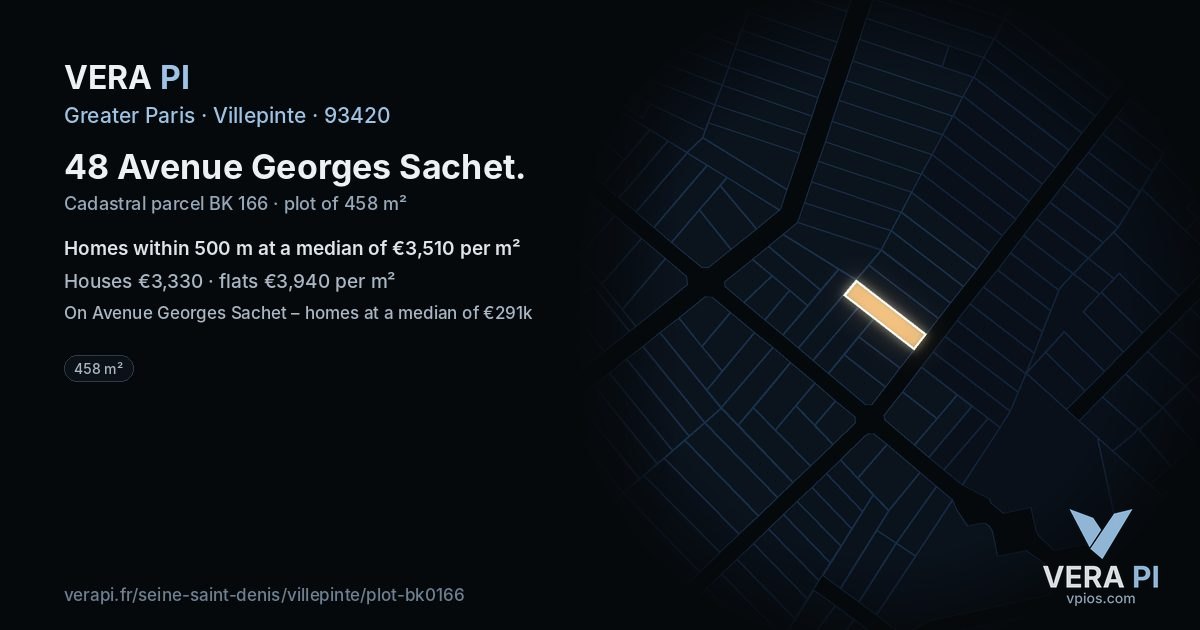 48 Avenue Georges Sachet, Villepinte at night – the plot lit, the parcels around coloured by the prices near them