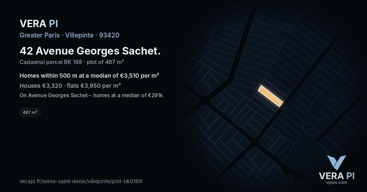 42 Avenue Georges Sachet, Villepinte at night – the plot lit, the parcels around coloured by the prices near them