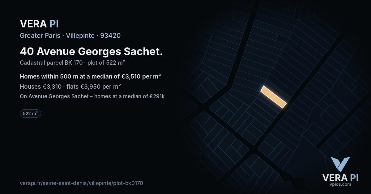 40 Avenue Georges Sachet, Villepinte at night – the plot lit, the parcels around coloured by the prices near them