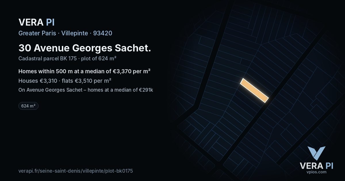 30 Avenue Georges Sachet, Villepinte at night – the plot lit, the parcels around coloured by the prices near them