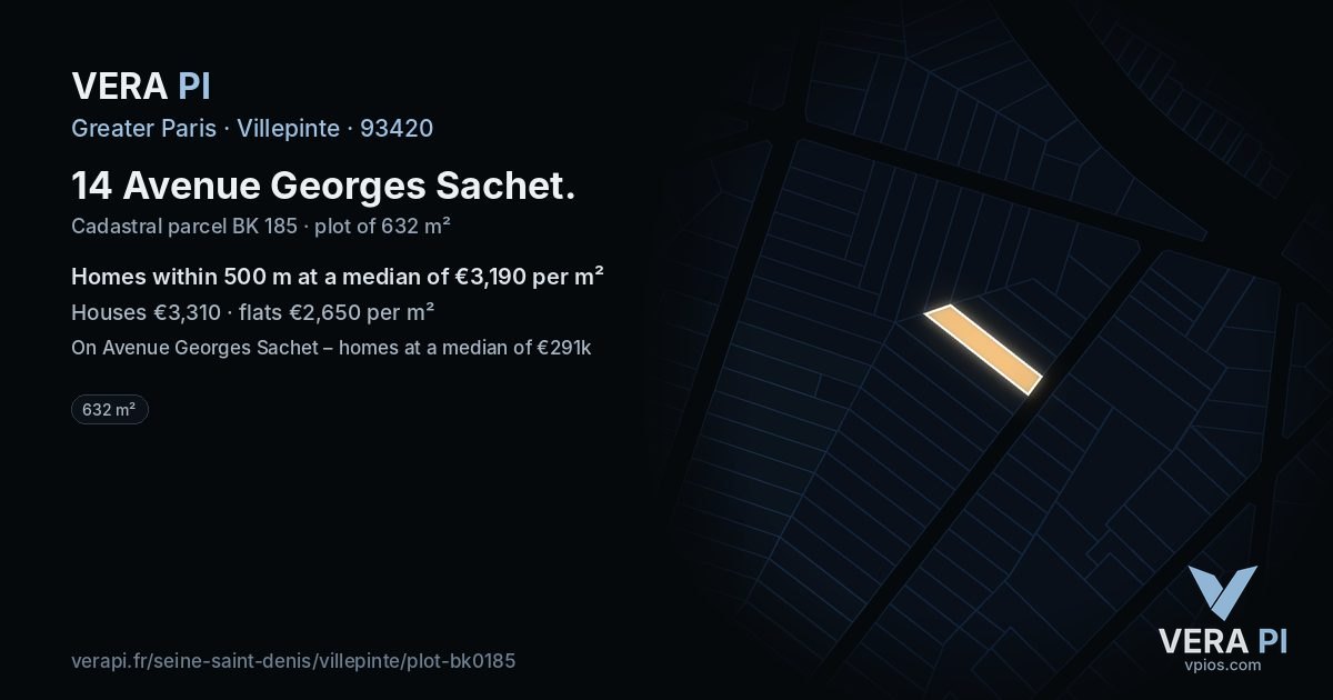 14 Avenue Georges Sachet, Villepinte at night – the plot lit, the parcels around coloured by the prices near them