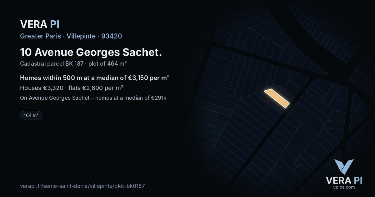 10 Avenue Georges Sachet, Villepinte at night – the plot lit, the parcels around coloured by the prices near them