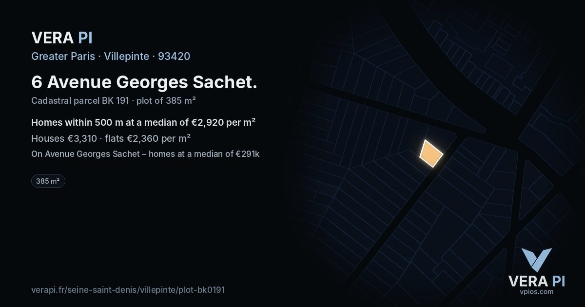 6 Avenue Georges Sachet, Villepinte at night – the plot lit, the parcels around coloured by the prices near them