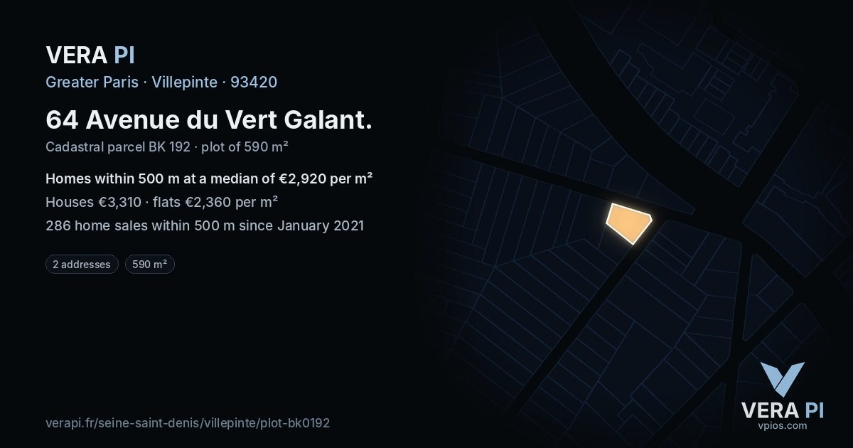 64 Avenue du Vert Galant, Villepinte at night – the plot lit, the parcels around coloured by the prices near them