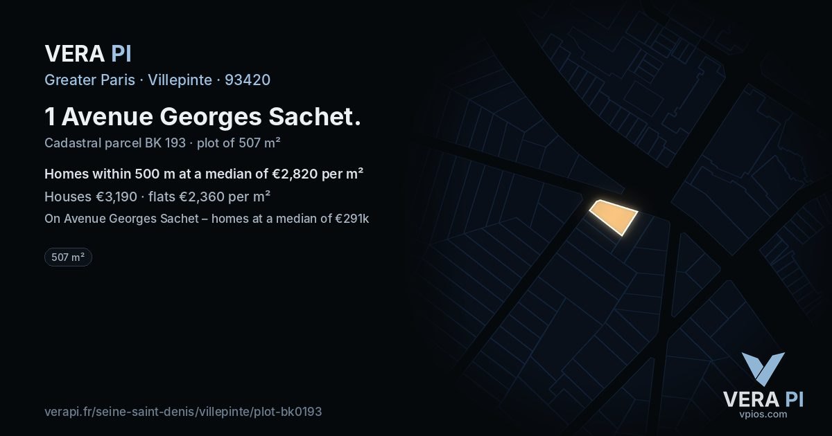 1 Avenue Georges Sachet, Villepinte at night – the plot lit, the parcels around coloured by the prices near them