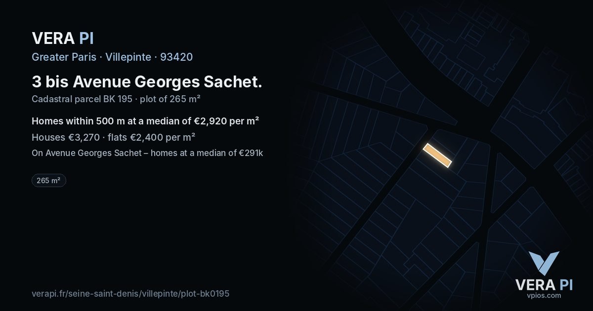 3 bis Avenue Georges Sachet, Villepinte at night – the plot lit, the parcels around coloured by the prices near them