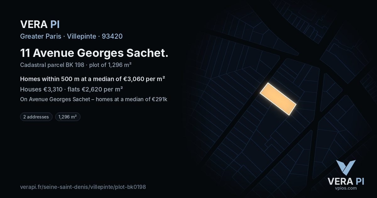 11 Avenue Georges Sachet, Villepinte at night – the plot lit, the parcels around coloured by the prices near them