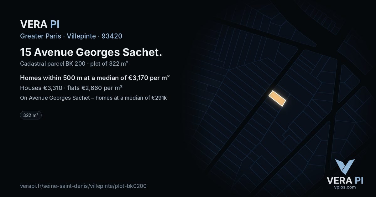 15 Avenue Georges Sachet, Villepinte at night – the plot lit, the parcels around coloured by the prices near them