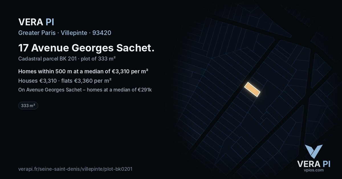 17 Avenue Georges Sachet, Villepinte at night – the plot lit, the parcels around coloured by the prices near them