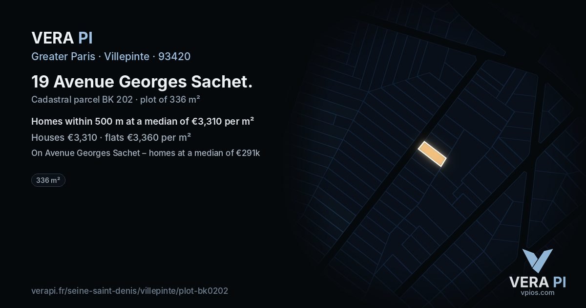 19 Avenue Georges Sachet, Villepinte at night – the plot lit, the parcels around coloured by the prices near them