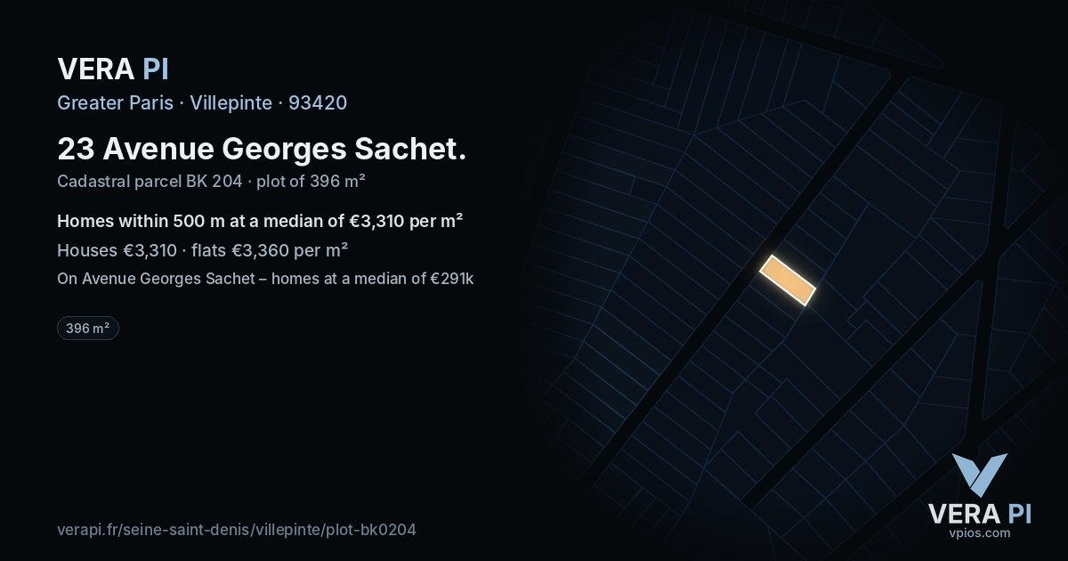 23 Avenue Georges Sachet, Villepinte at night – the plot lit, the parcels around coloured by the prices near them