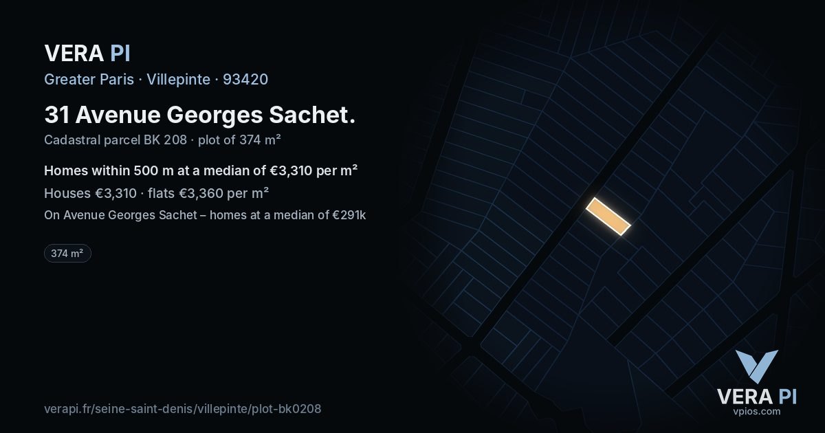 31 Avenue Georges Sachet, Villepinte at night – the plot lit, the parcels around coloured by the prices near them