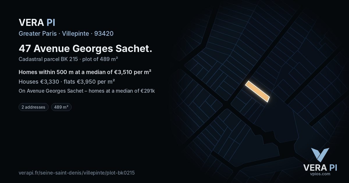 47 Avenue Georges Sachet, Villepinte at night – the plot lit, the parcels around coloured by the prices near them