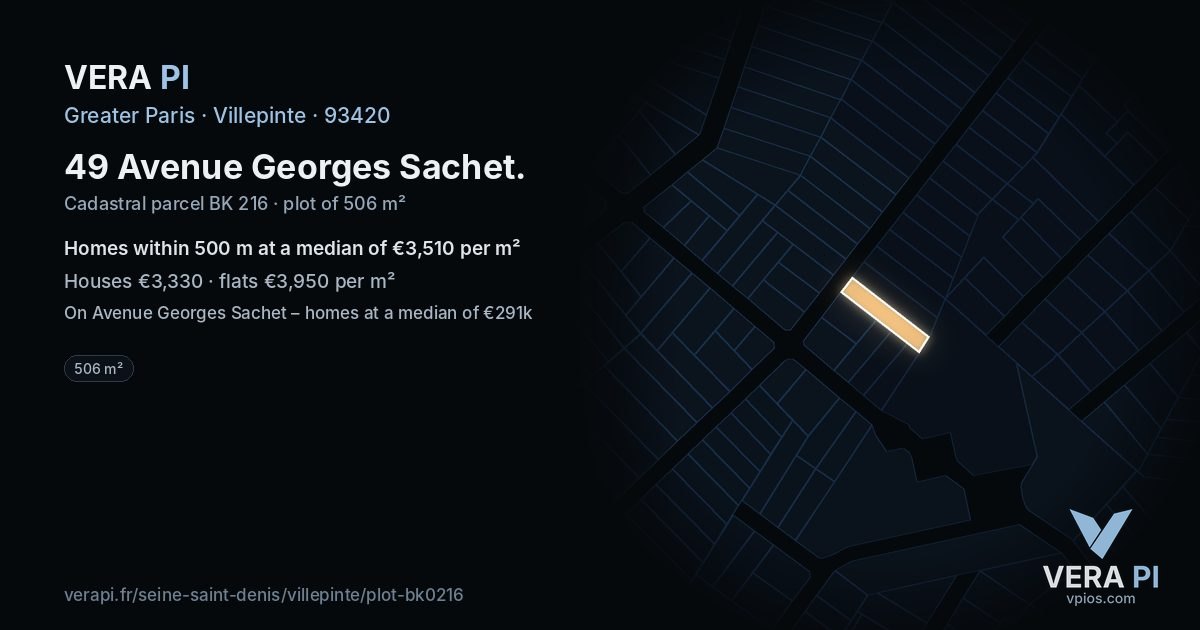 49 Avenue Georges Sachet, Villepinte at night – the plot lit, the parcels around coloured by the prices near them