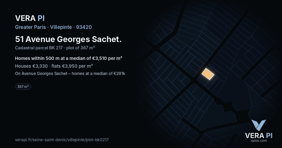 51 Avenue Georges Sachet, Villepinte at night – the plot lit, the parcels around coloured by the prices near them