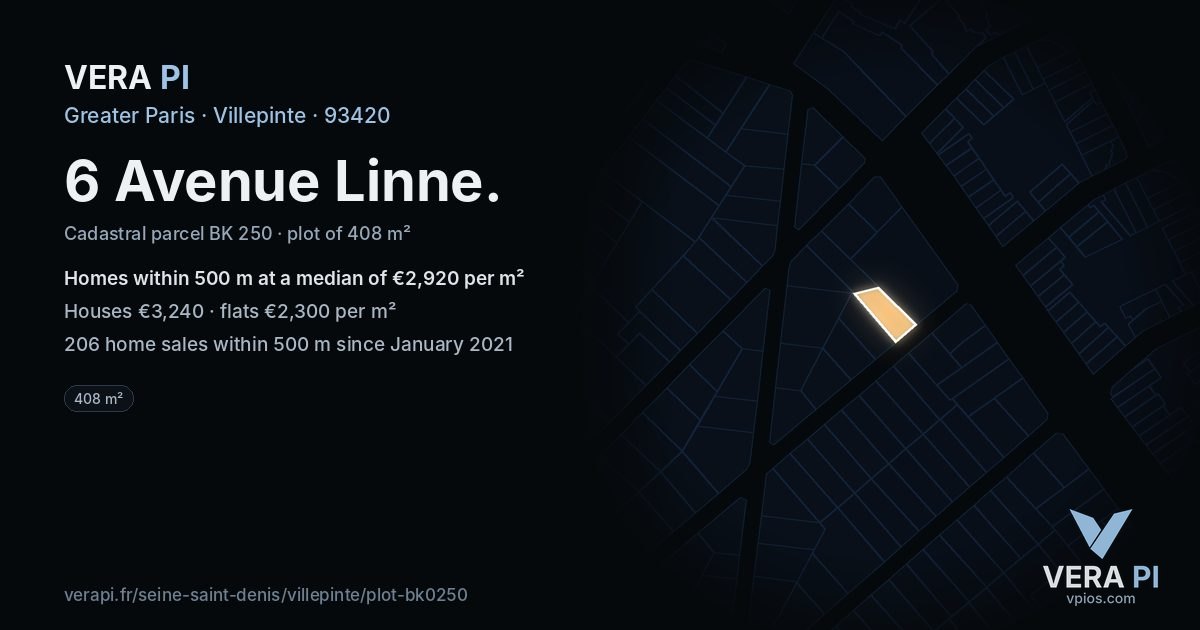 6 Avenue Linne, Villepinte at night – the plot lit, the parcels around coloured by the prices near them