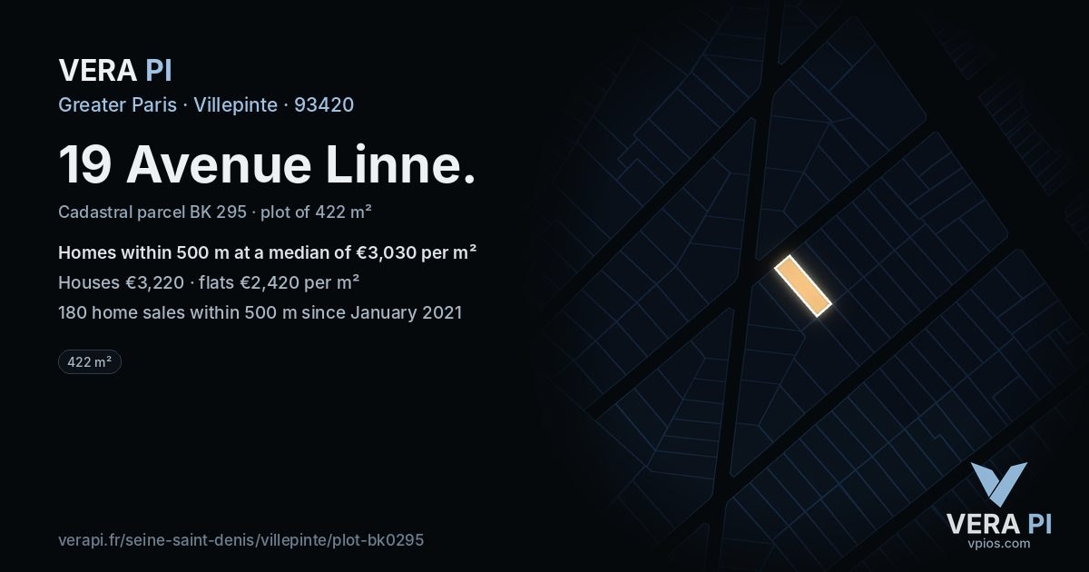 19 Avenue Linne, Villepinte at night – the plot lit, the parcels around coloured by the prices near them