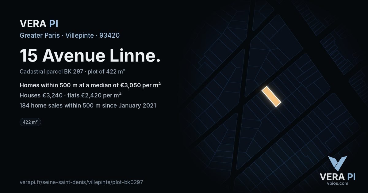 15 Avenue Linne, Villepinte at night – the plot lit, the parcels around coloured by the prices near them