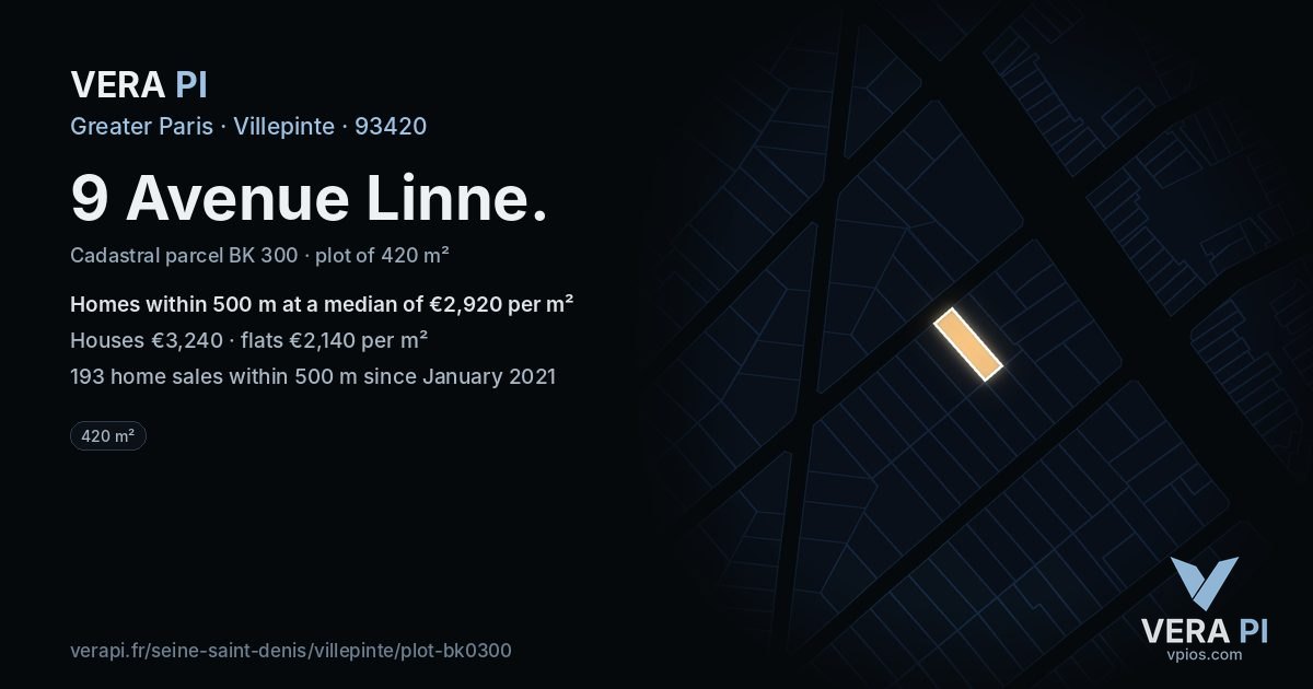 9 Avenue Linne, Villepinte at night – the plot lit, the parcels around coloured by the prices near them