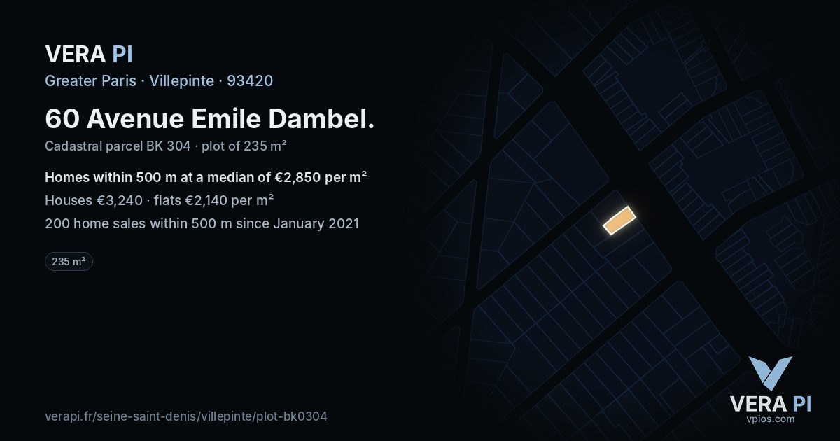 60 Avenue Emile Dambel, Villepinte at night – the plot lit, the parcels around coloured by the prices near them