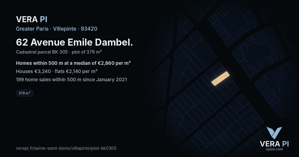 62 Avenue Emile Dambel, Villepinte at night – the plot lit, the parcels around coloured by the prices near them