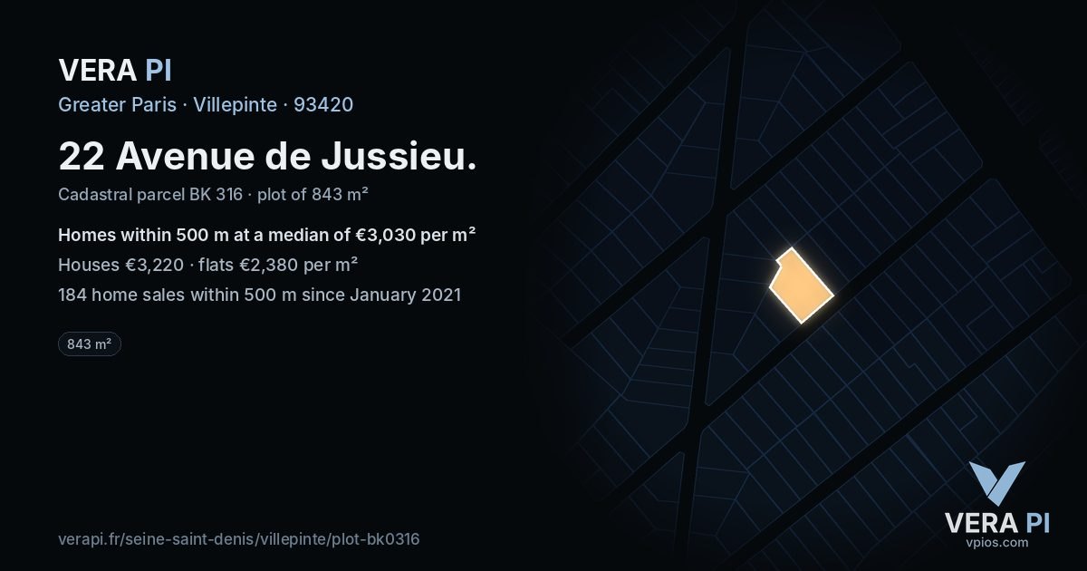 22 Avenue de Jussieu, Villepinte at night – the plot lit, the parcels around coloured by the prices near them