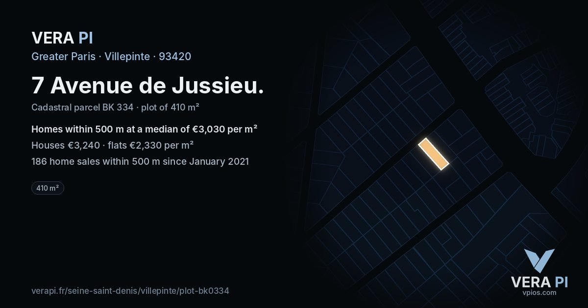 7 Avenue de Jussieu, Villepinte at night – the plot lit, the parcels around coloured by the prices near them