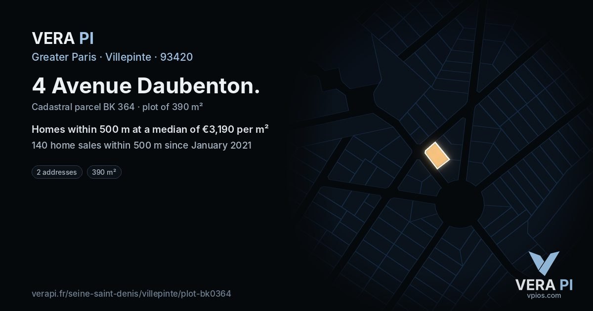 4 Avenue Daubenton, Villepinte at night – the plot lit, the parcels around coloured by the prices near them
