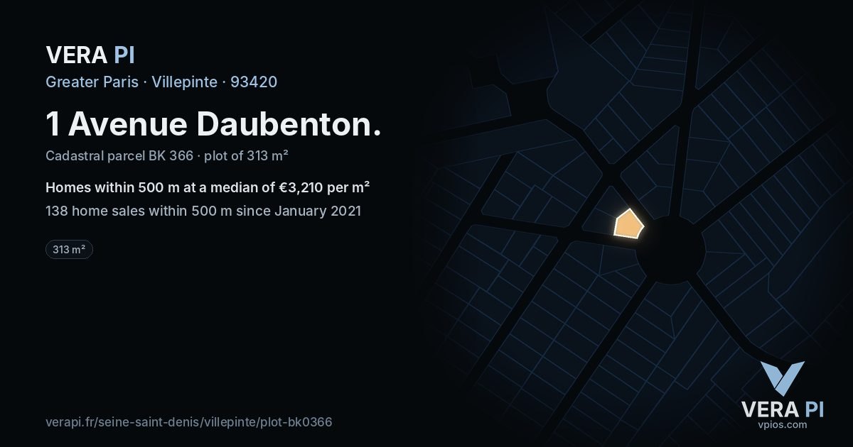 1 Avenue Daubenton, Villepinte at night – the plot lit, the parcels around coloured by the prices near them