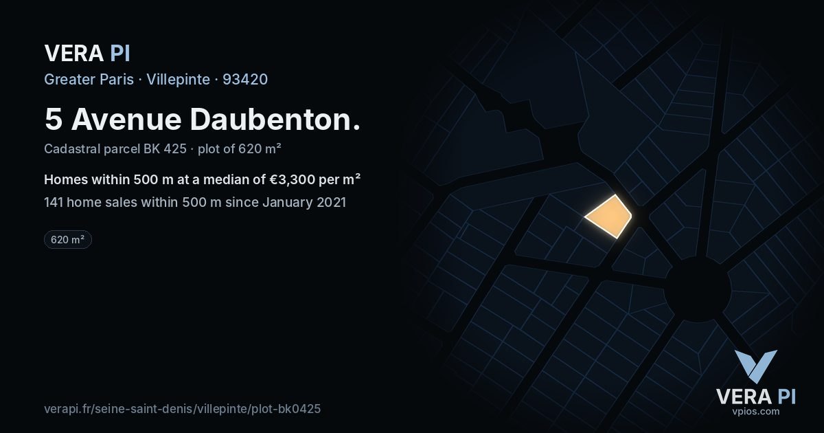 5 Avenue Daubenton, Villepinte at night – the plot lit, the parcels around coloured by the prices near them