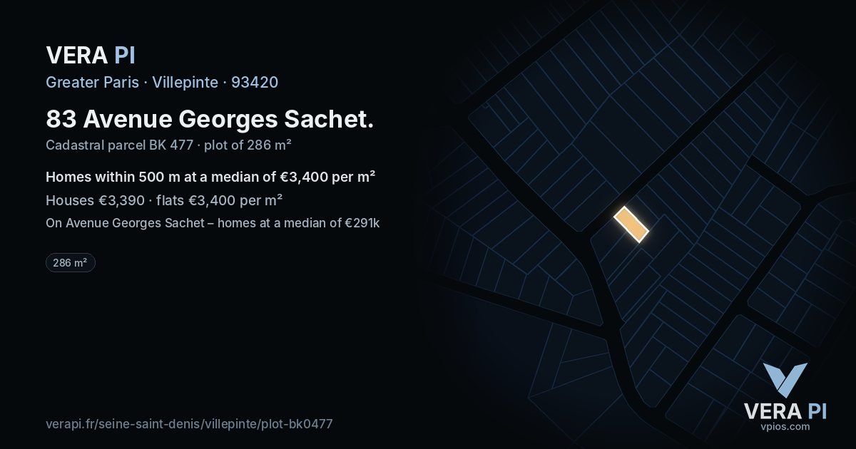 83 Avenue Georges Sachet, Villepinte at night – the plot lit, the parcels around coloured by the prices near them