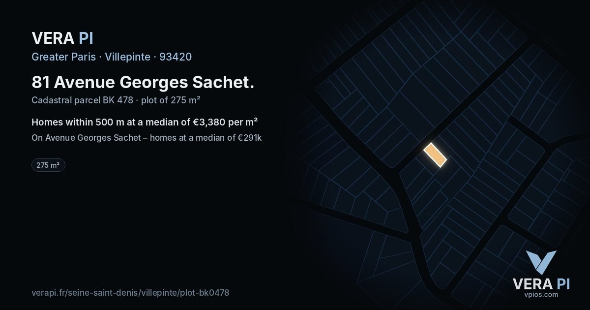 81 Avenue Georges Sachet, Villepinte at night – the plot lit, the parcels around coloured by the prices near them