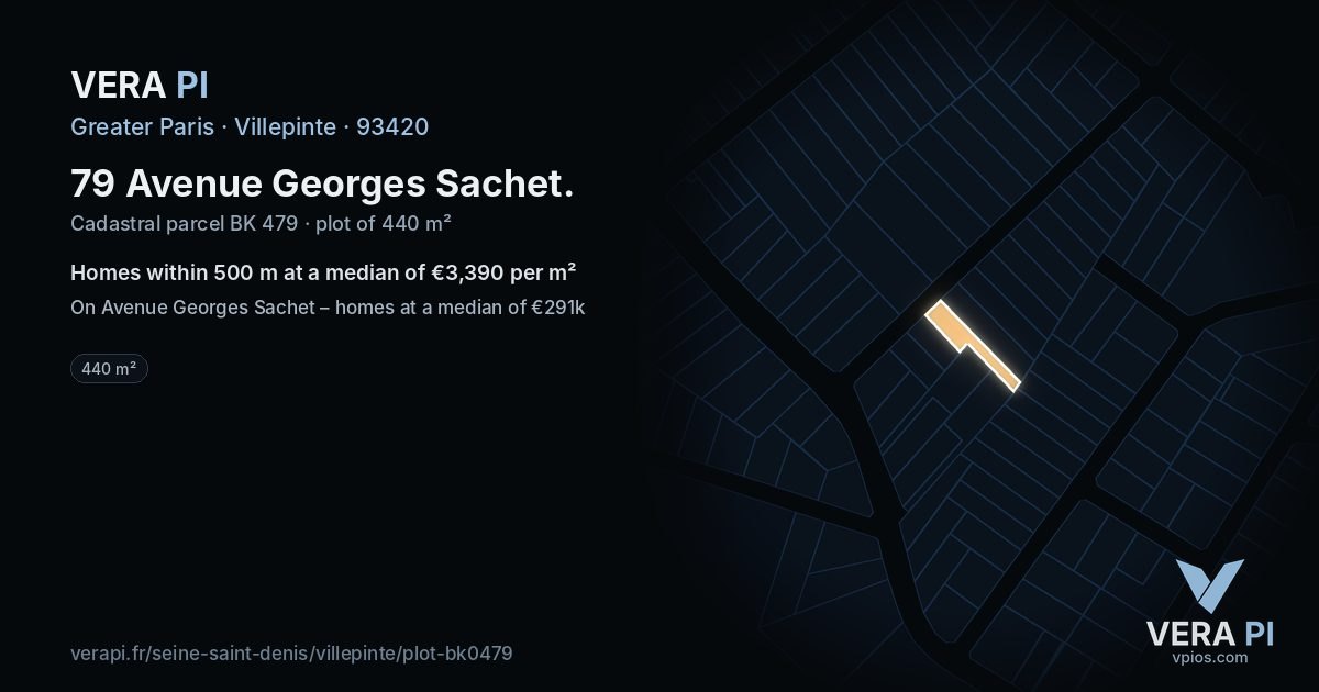 79 Avenue Georges Sachet, Villepinte at night – the plot lit, the parcels around coloured by the prices near them