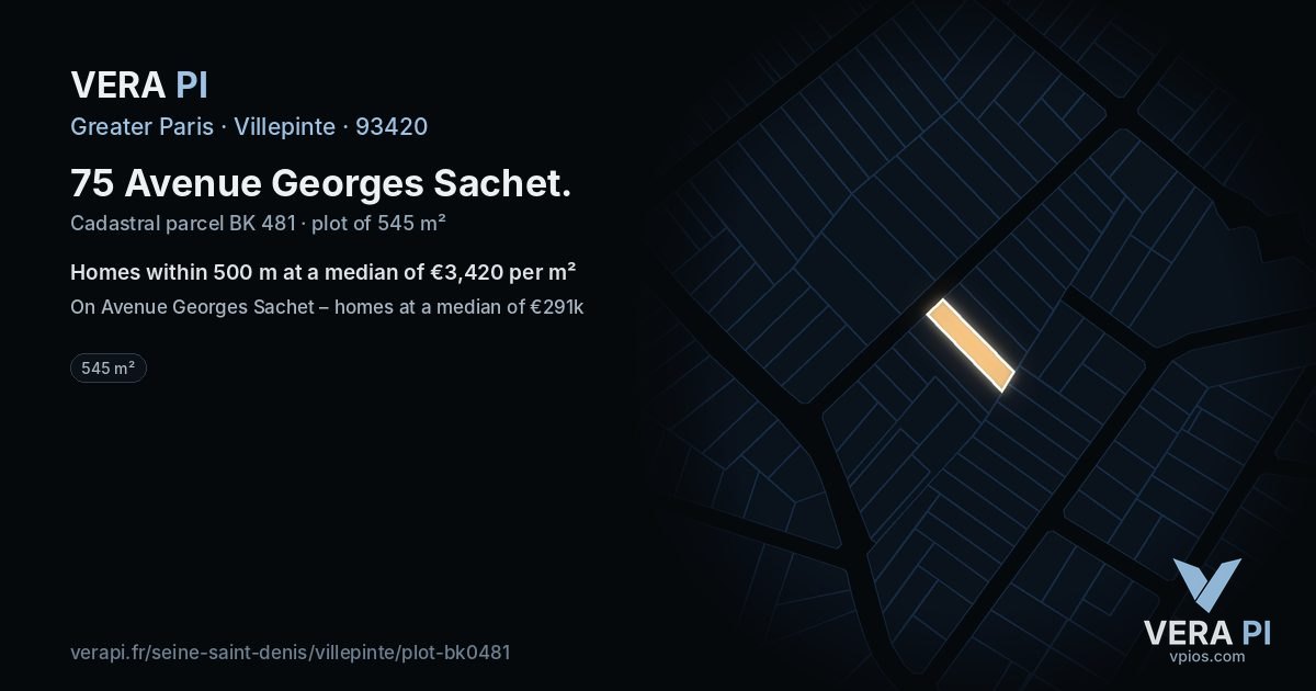 75 Avenue Georges Sachet, Villepinte at night – the plot lit, the parcels around coloured by the prices near them