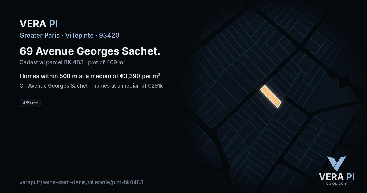 69 Avenue Georges Sachet, Villepinte at night – the plot lit, the parcels around coloured by the prices near them