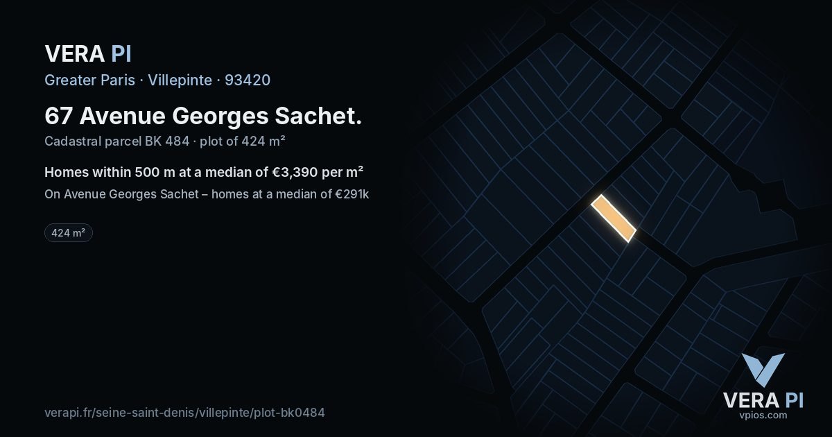 67 Avenue Georges Sachet, Villepinte at night – the plot lit, the parcels around coloured by the prices near them