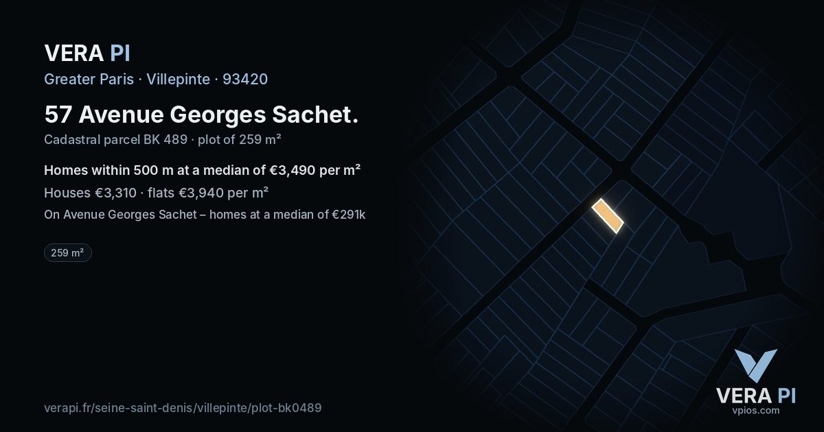 57 Avenue Georges Sachet, Villepinte at night – the plot lit, the parcels around coloured by the prices near them
