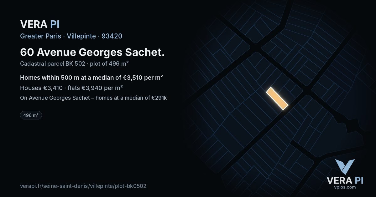 60 Avenue Georges Sachet, Villepinte at night – the plot lit, the parcels around coloured by the prices near them
