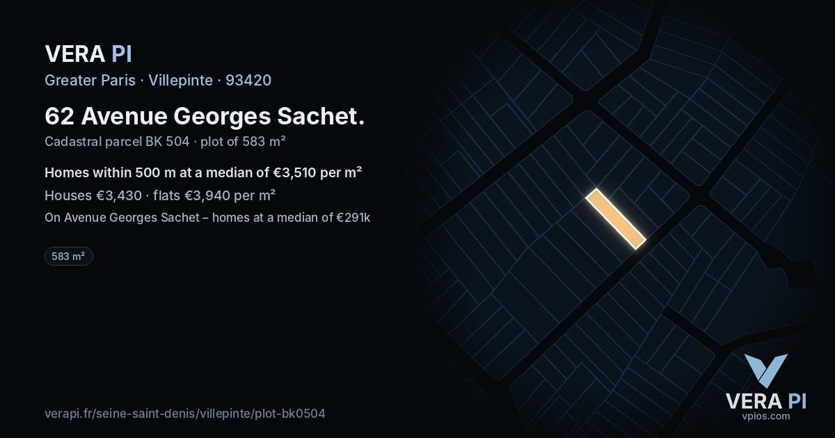 62 Avenue Georges Sachet, Villepinte at night – the plot lit, the parcels around coloured by the prices near them