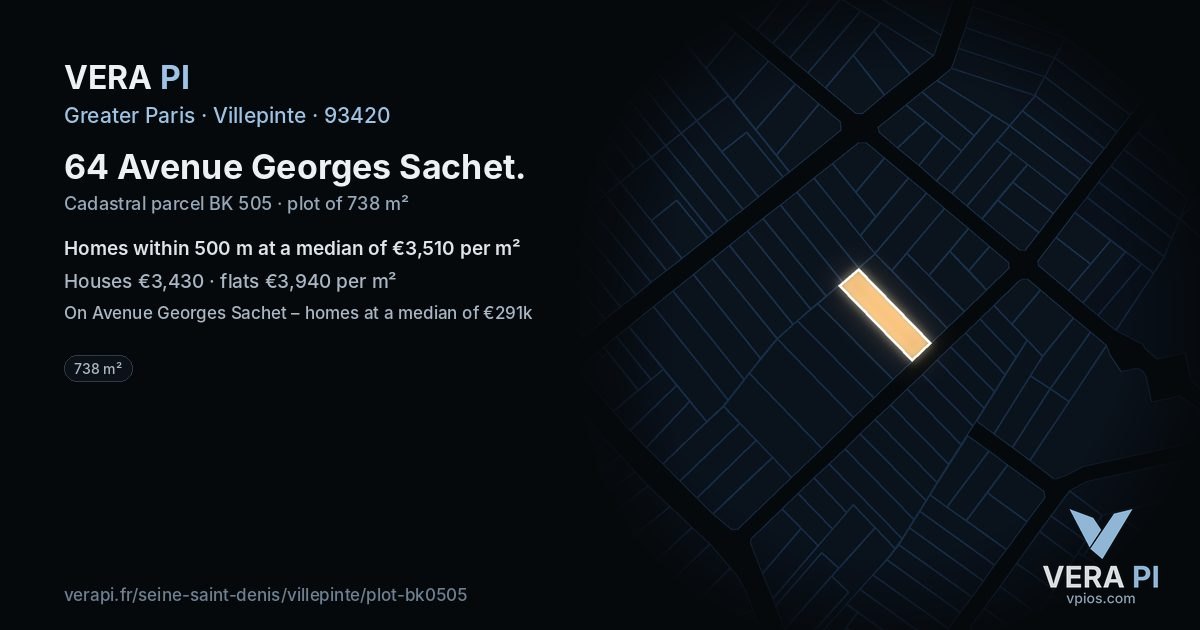 64 Avenue Georges Sachet, Villepinte at night – the plot lit, the parcels around coloured by the prices near them