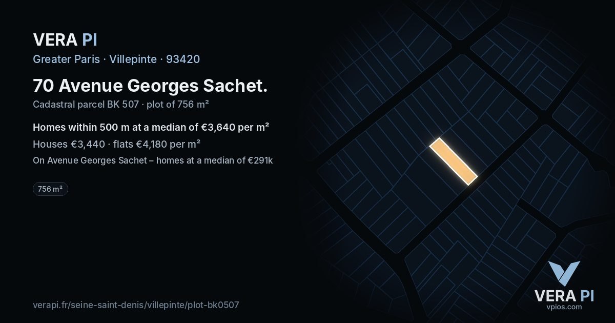70 Avenue Georges Sachet, Villepinte at night – the plot lit, the parcels around coloured by the prices near them