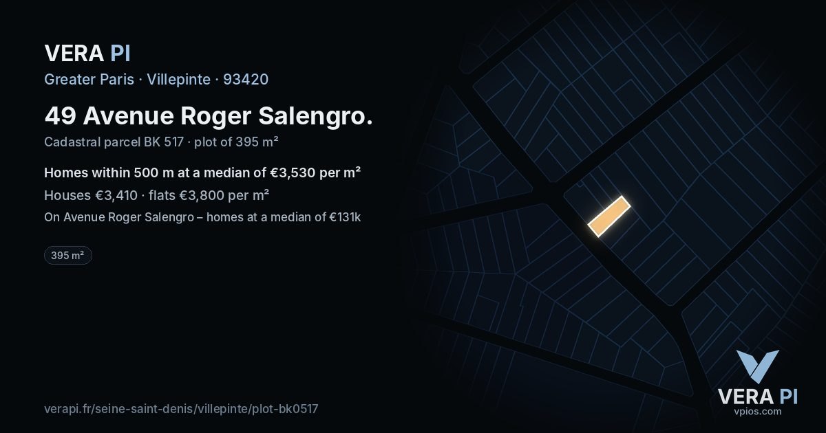 49 Avenue Roger Salengro, Villepinte at night – the plot lit, the parcels around coloured by the prices near them
