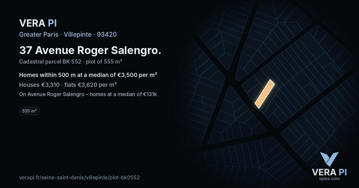 37 Avenue Roger Salengro, Villepinte at night – the plot lit, the parcels around coloured by the prices near them