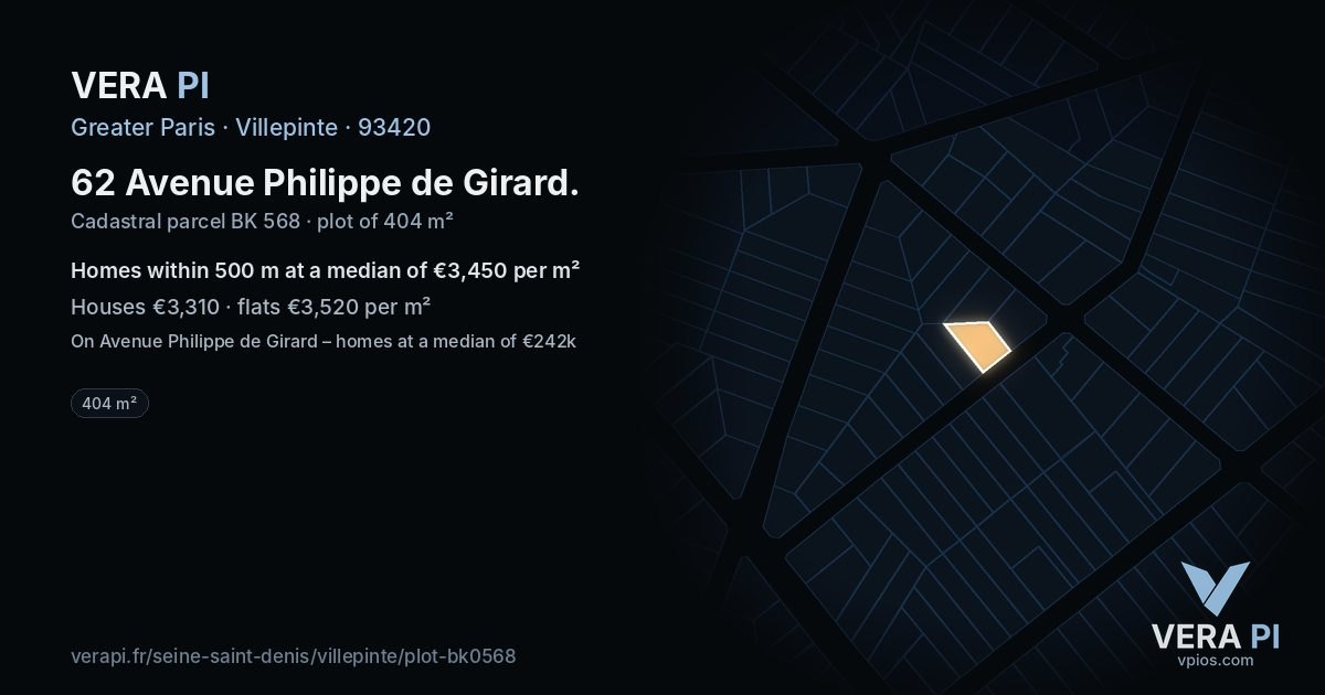62 Avenue Philippe de Girard, Villepinte at night – the plot lit, the parcels around coloured by the prices near them