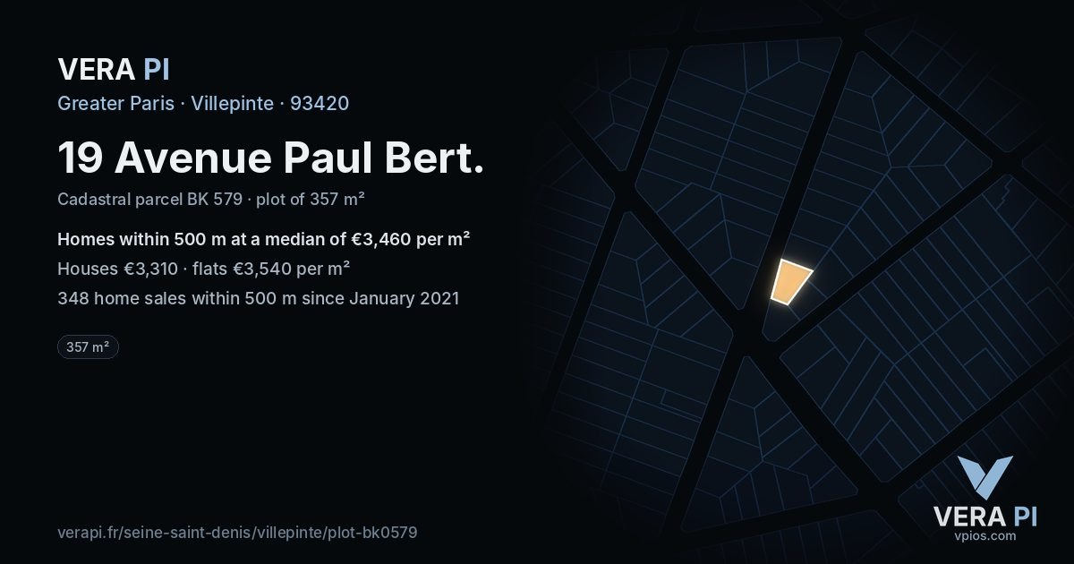 19 Avenue Paul Bert, Villepinte at night – the plot lit, the parcels around coloured by the prices near them