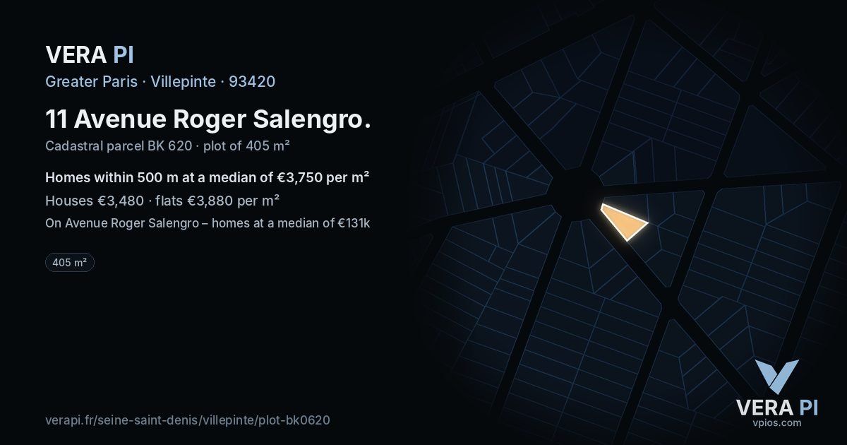 11 Avenue Roger Salengro, Villepinte at night – the plot lit, the parcels around coloured by the prices near them