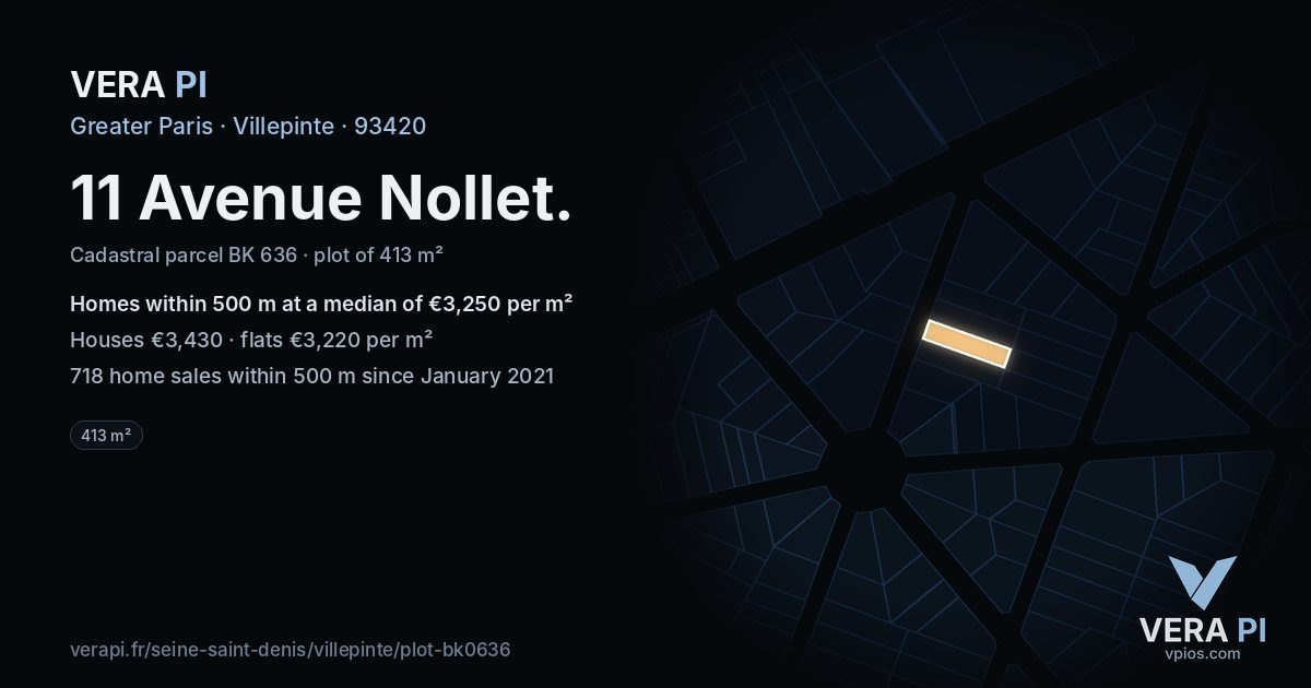 11 Avenue Nollet, Villepinte at night – the plot lit, the parcels around coloured by the prices near them